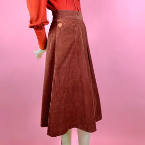 1940s Cinnamon Corduroy Pleat Skirt