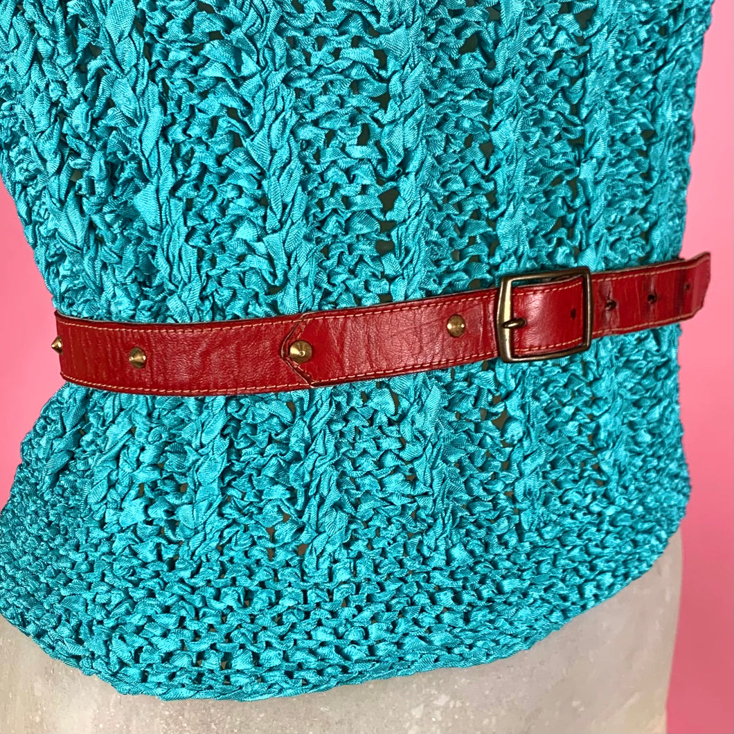 1950s Cone Studded Red Leather Belt