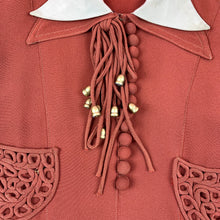 Load image into Gallery viewer, 1930s Rust Rayon Crepe Dress w/ baubles &amp; soutache
