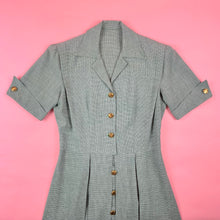 Load image into Gallery viewer, 1940s Blue Green Houndstooth Dress w/ Art Nouveau Buttons
