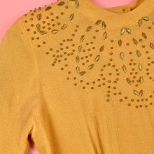 Load image into Gallery viewer, 1940s Mustard Rayon Crepe Leaf Studded Blouse
