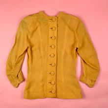 Load image into Gallery viewer, 1940s Mustard Rayon Crepe Leaf Studded Blouse
