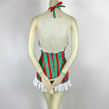 Load image into Gallery viewer, 1950s Red &amp; Green Striped Chambray One Piece Ruffled Swimsuit
