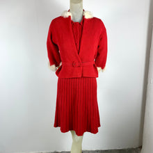 Load image into Gallery viewer, 1940s 5 Piece Red Wool Knit Set w/ White Fur Trim
