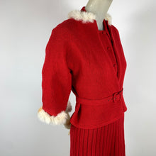 Load image into Gallery viewer, 1940s 5 Piece Red Wool Knit Set w/ White Fur Trim
