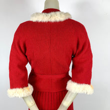 Load image into Gallery viewer, 1940s 5 Piece Red Wool Knit Set w/ White Fur Trim
