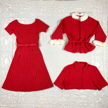 Load image into Gallery viewer, 1940s 5 Piece Red Wool Knit Set w/ White Fur Trim
