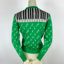 Load image into Gallery viewer, 1940s Green Jacquard Novelty Sweater w/ Piano Keys &amp; Music Notes
