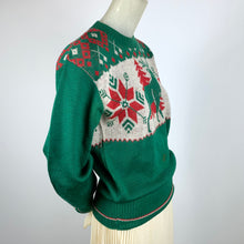 Load image into Gallery viewer, 1940s Wool Ski Sweater w/ Reindeer/Snowflake Pattern
