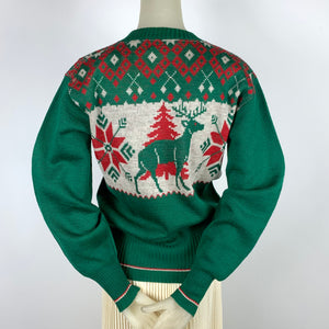 1940s Wool Ski Sweater w/ Reindeer/Snowflake Pattern