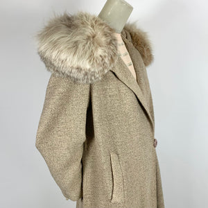 1950s does 1930s Wool Tweed Coat w/ Oversized Fox Fur Collar