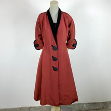 Load image into Gallery viewer, 1950s Red/Black Faille Princess Coat w/ Oversized Buttons
