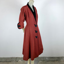 Load image into Gallery viewer, 1950s Red/Black Faille Princess Coat w/ Oversized Buttons
