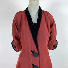 Load image into Gallery viewer, 1950s Red/Black Faille Princess Coat w/ Oversized Buttons
