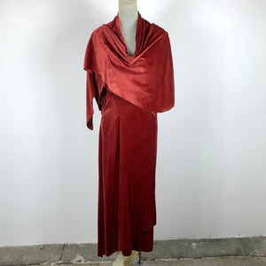 1920s/ 1930s Silk Velvet Draped Wrap Dress/ Robe