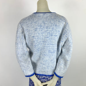 1960s Fuzzy Faux Mohair Cardigan w/ Nouveau Florals