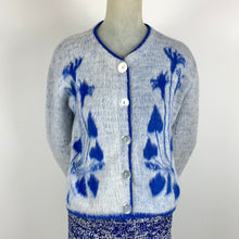 Load image into Gallery viewer, 1960s Fuzzy Faux Mohair Cardigan w/ Nouveau Florals
