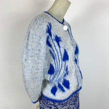 Load image into Gallery viewer, 1960s Fuzzy Faux Mohair Cardigan w/ Nouveau Florals
