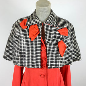 1940s Mademoiselle Juliette Tweed Cape w/ Big Red Bows