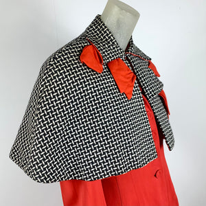 1940s Mademoiselle Juliette Tweed Cape w/ Big Red Bows