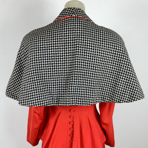 1940s Mademoiselle Juliette Tweed Cape w/ Big Red Bows