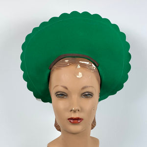 Dramatic 1940s Green Felt Scalloped Halo Hat