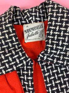 1940s Mademoiselle Juliette Tweed Cape w/ Big Red Bows