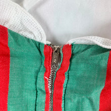 Load image into Gallery viewer, 1950s Red &amp; Green Striped Chambray One Piece Ruffled Swimsuit
