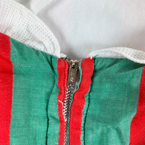 1950s Red & Green Striped Chambray One Piece Ruffled Swimsuit