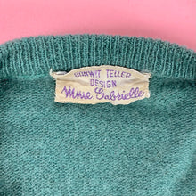 Load image into Gallery viewer, 1950s Green Cashmere Sweater with Tweed Bow &amp; Cuffs by Madame Gabrielle
