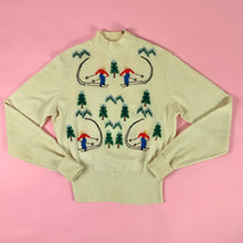 Load image into Gallery viewer, 1940s Wool Sweater w/ Embroidered Skiing People
