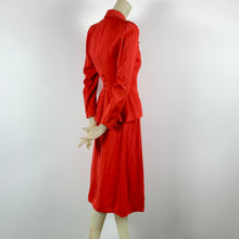 Load image into Gallery viewer, 1940s Lipstick Red Gaberdine Skirt Suit w/ Pointy Collar
