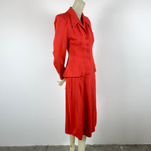 Load image into Gallery viewer, 1940s Lipstick Red Gaberdine Skirt Suit w/ Pointy Collar
