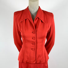 Load image into Gallery viewer, 1940s Lipstick Red Gaberdine Skirt Suit w/ Pointy Collar
