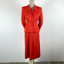 Load image into Gallery viewer, 1940s Lipstick Red Gaberdine Skirt Suit w/ Pointy Collar
