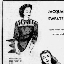 Load image into Gallery viewer, 1940s Green Jacquard Novelty Sweater w/ Piano Keys &amp; Music Notes
