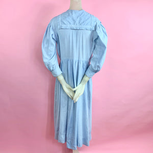 1910s Blue Chambray Workwear Chore Dress W/ Sailor Collar