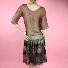 Load image into Gallery viewer, 1920s Silk Chiffon Color Block Dress With Deco Floral Print
