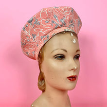 Load image into Gallery viewer, 1940s Seashell Novelty Print Tall Beret Hat w/ Original Ad
