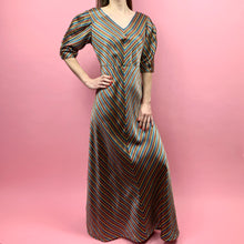 Load image into Gallery viewer, Bias Cut 1930s Rainbow &amp; Metallic Striped Evening Gown
