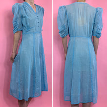 Load image into Gallery viewer, 1930s Dot Print Sky Blue Dress With Puff Sleeves
