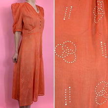 Load image into Gallery viewer, Printed 1930s Orange Voile Dress With Puff Sleeves
