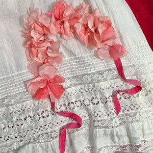 1950s Floral Crown w/ Shocking Pink Velvet Ties