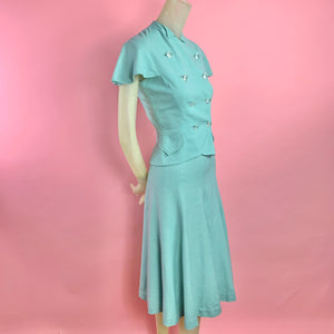 1940s Kay Collier 2 pc Mint Green Set w/ Oversized Lucite Gem Buttons