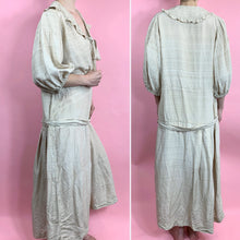 Load image into Gallery viewer, 1920s Raw Silk Dress With Ruffles &amp; Balloon Sleeves
