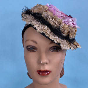 1940s Flower Covered Miniature Boater Hat