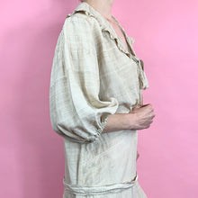 Load image into Gallery viewer, 1920s Raw Silk Dress With Ruffles &amp; Balloon Sleeves
