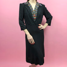 Load image into Gallery viewer, 1940s Rayon Crepe Dress W/ Rainbow Striped Collar
