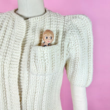 Load image into Gallery viewer, Early 1940s Chunky Knit Puff Sleeve Cardigan Sweater
