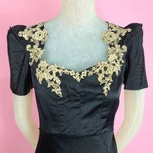 Load image into Gallery viewer, 1930s Bis Cut Duchess Satin Gown With Metallic Guipure Lace
